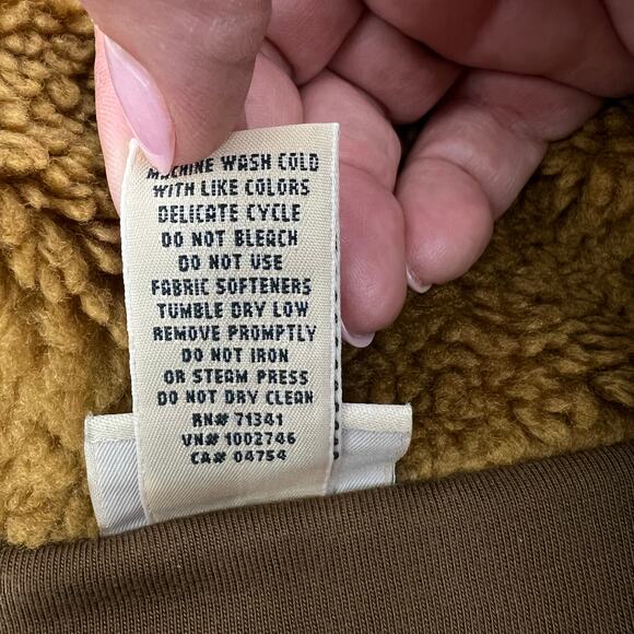 L.L. Bean Sherpa Fleece Stand Collar Antique Gold Snap Front Cozy Jacket Size 1X - Picture 11 of 13